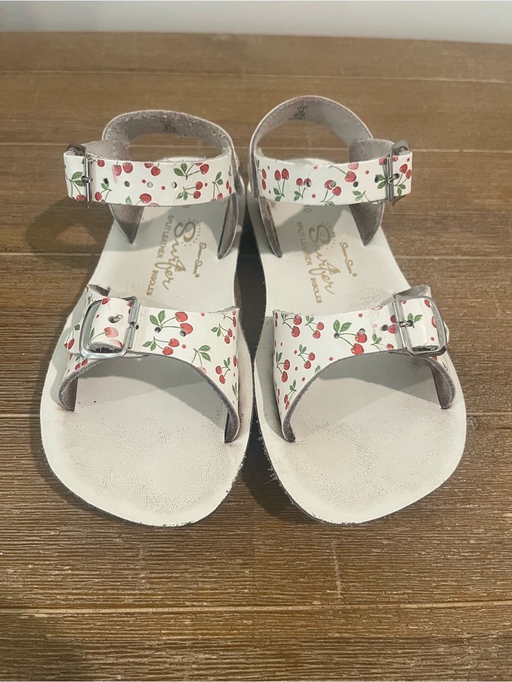 Kids SunSans Cherry Print White Sandals